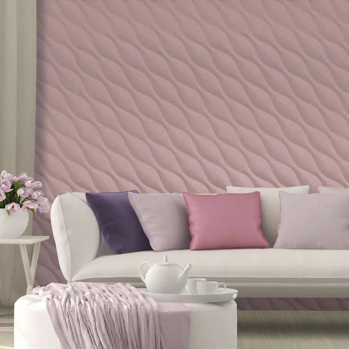 DESERT SANDS 3D Wall Art - Polystyrene Wall Panels in soft tones behind a sofa with cushions and a side table | DecorMania UK